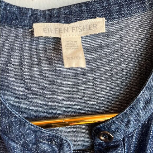 New eileen fisher denim sleeveless button down mandarin collar shift dress - Picture 5 of 8